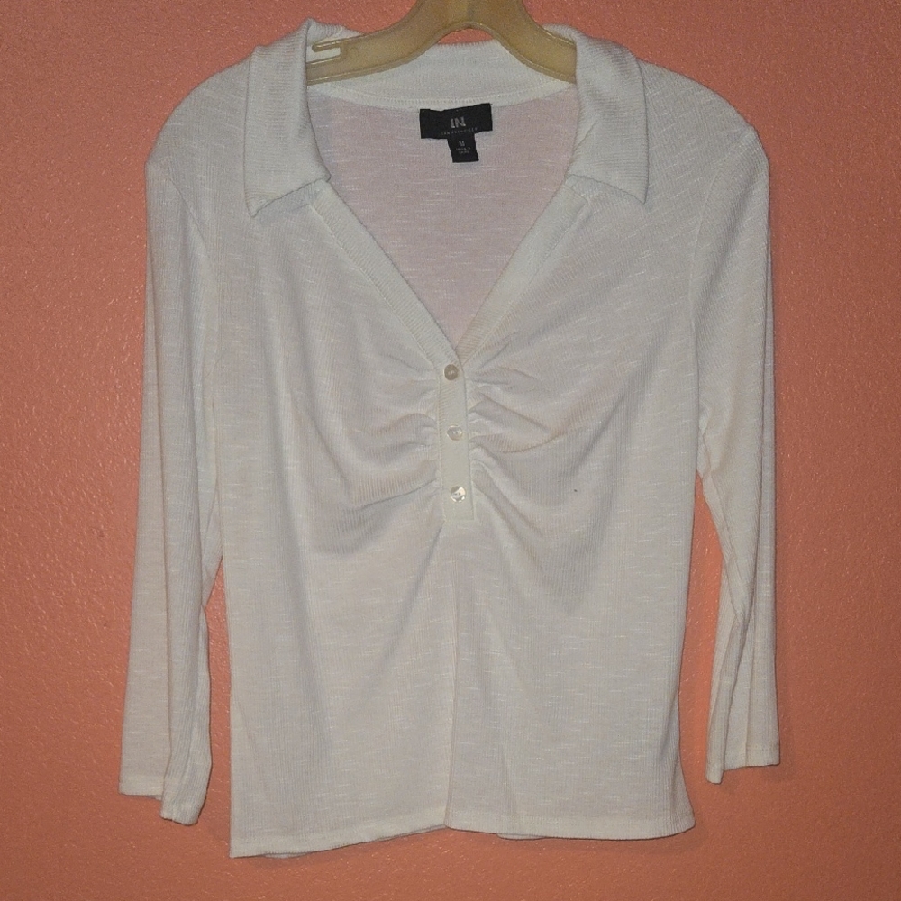 H&M Cream Collared Blouse with Ruched Front